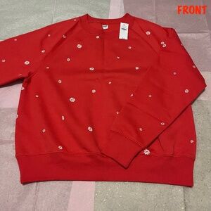 Old Navy Red Daisy Print Crew Neck Sweatshirt